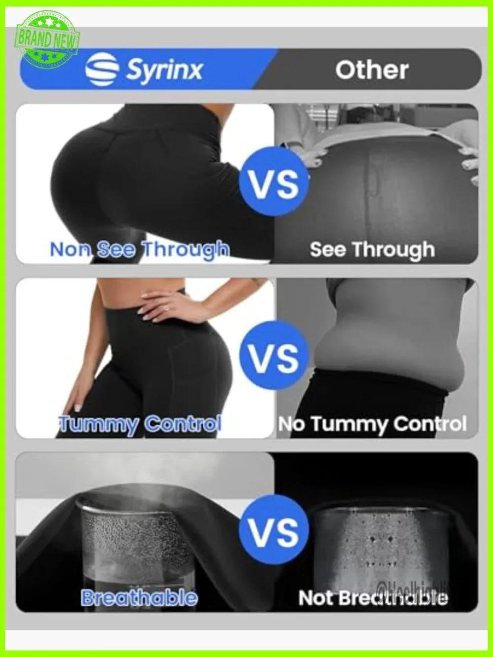 High Waist Tummy Control Leggings with Pockets, 3-Pack for Workout & Daily Wear - Picture 3 of 7